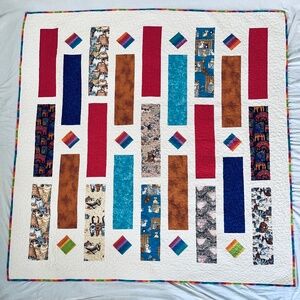 Cat Rainbow Red Handmade Reversible Throw Quilt 66" x 66" I-Kare Originals